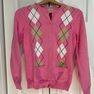 Izod Golf Pink Argyle Button-Up Cardigan Sweater XS Preppy Spring